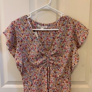 Monteau V-Neck Pink Floral Casual Dress